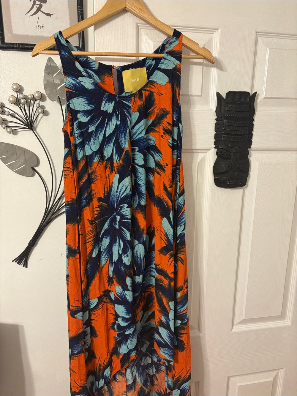 Maeve Orange Maxi Dress with Blue Floral Print